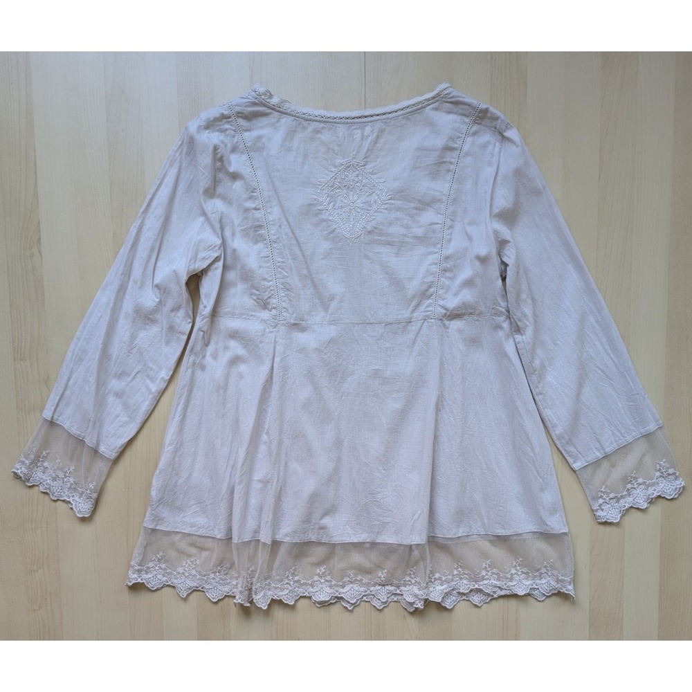 Sundance Lace Embroidered Peasant Princess Boho‎ Flute Sleeve Babydoll Tunic L - Picture 10 of 16